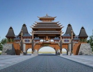 中式古建城楼3D模型下载
