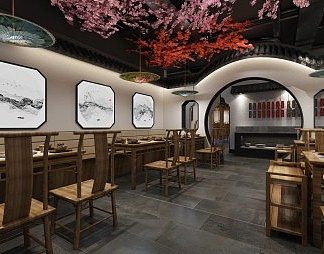 中式餐厅3D模型下载