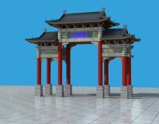 民族风牌坊3D模型下载