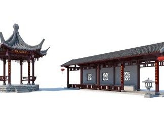 中式长廊3D模型下载