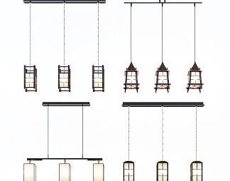 新中式吊灯3D模型下载