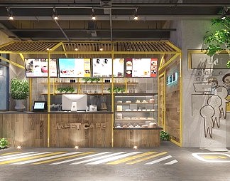 工业LOFT奶茶店3D模型下载