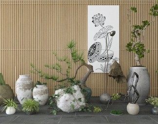 新中式盆栽3D模型下载
