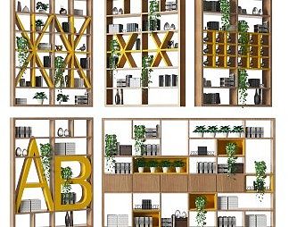 现代书柜3D模型下载