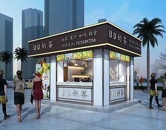 现代奶茶店3D模型下载