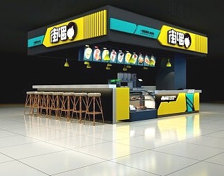 工业LOFT奶茶店3D模型下载