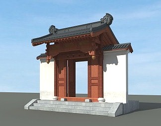 中式大门3D模型下载