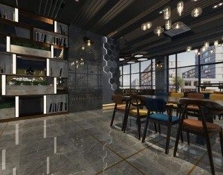 工业LOFT咖啡厅3D模型下载