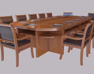 新中式会议桌椅3D模型下载