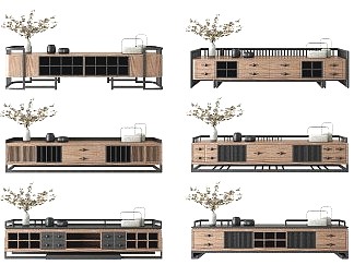 新中式电视柜3D模型下载