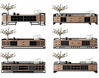 新中式电视柜3D模型下载