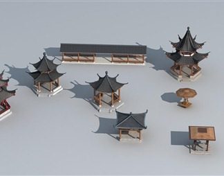 中式凉亭3D模型下载