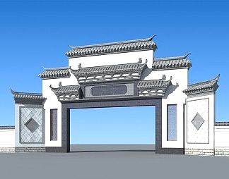 中式大门3D模型下载