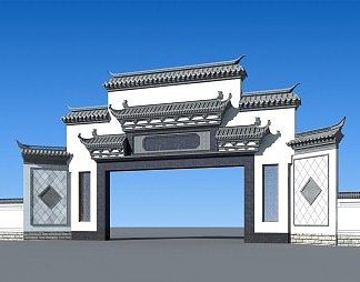 中式大门3D模型下载