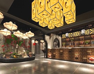 新中式火锅店3D模型下载