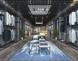 工业LOFT服装店3D模型下载