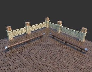 中式围栏3D模型下载