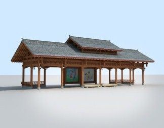 中式长廊3D模型下载