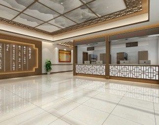 新中式大厅3D模型下载