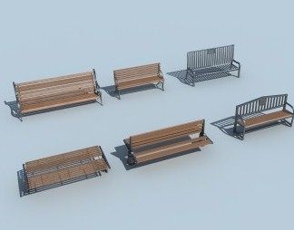 现代公园椅3D模型下载