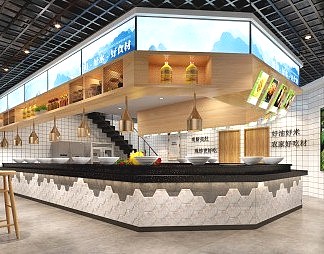 现代自助餐厅3D模型下载