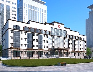 新中式医院建筑3D模型下载