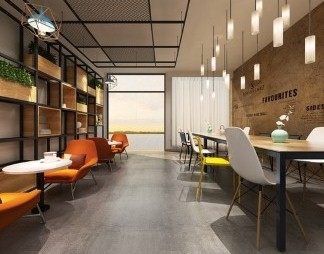 工业LOFT咖啡厅3D模型下载