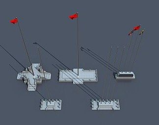 新中式升旗台3D模型下载