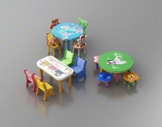 现代儿童桌椅3D模型下载