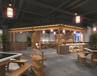 新中式火锅店3D模型下载