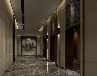 现代电梯厅3D模型下载