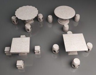 中式户外桌椅3D模型下载