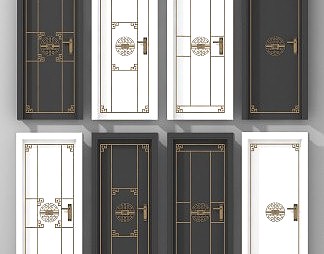 新中式平开门3D模型下载