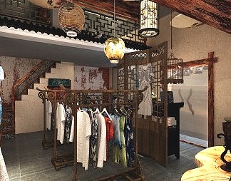 中式服装店3D模型下载