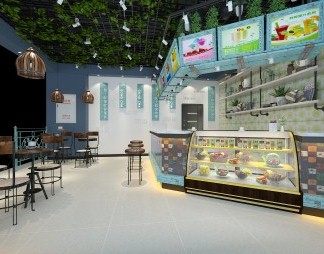 工业LOFT奶茶店3D模型下载