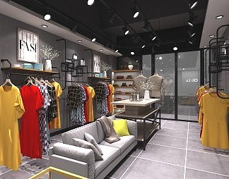 工业LOFT服装店3D模型下载