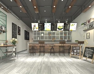 工业LOFT咖啡店3D模型下载