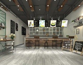 工业LOFT咖啡店3D模型下载