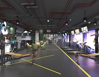 工业LOFT健身房3D模型下载