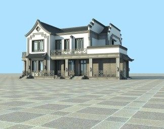 中式独栋别墅3D模型下载