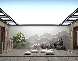 新中式庭院3D模型下载