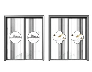 新中式推拉门3D模型下载