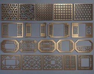 新中式镂花窗3D模型下载