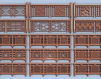 新中式护栏3D模型下载