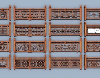 中式护栏3D模型下载