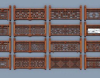 中式护栏3D模型下载