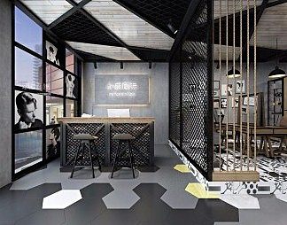 工业LOFT理发店3D模型下载