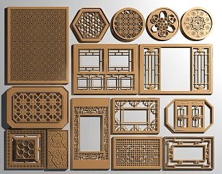 中式隔断3D模型下载