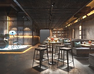 工业LOFT烧烤店3D模型下载