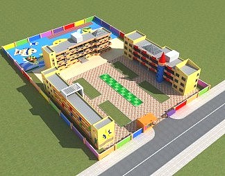 现代幼儿园建筑3D模型下载